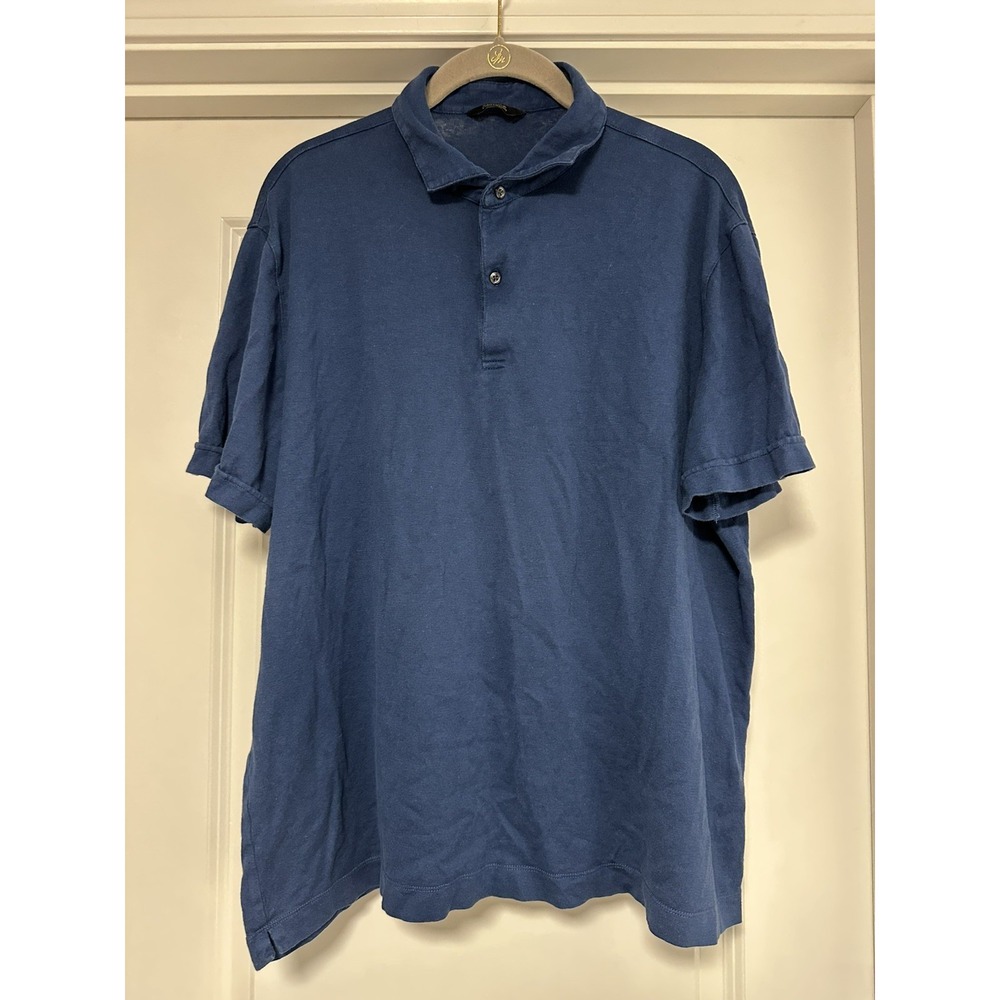 Massimo‎ Dutti, Mens Blue Polo Shirt, Short Sleeve Extrafine Cotton, Size XXL